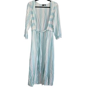 Cruel Denim Chic Striped Long Cardigan in Blue and White